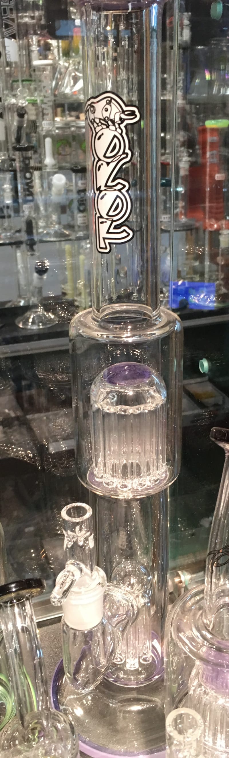 A tall water pipe stacked with multiple tree percolators