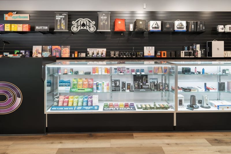 The vape and cartridge case at Dryden Dispensary